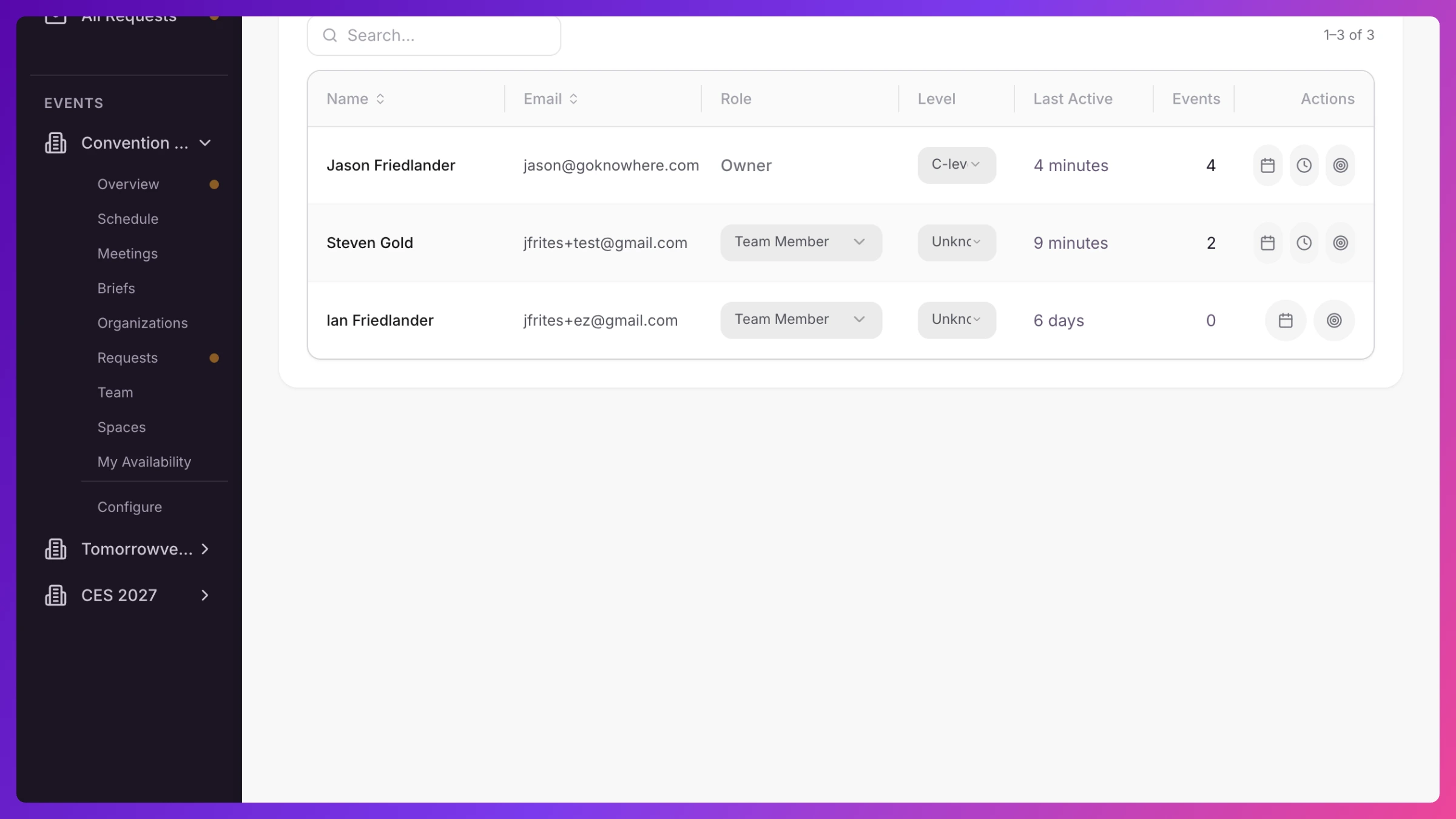 Settings → Team screen showing Team Members, Pending, and Archived tabs with role dropdowns